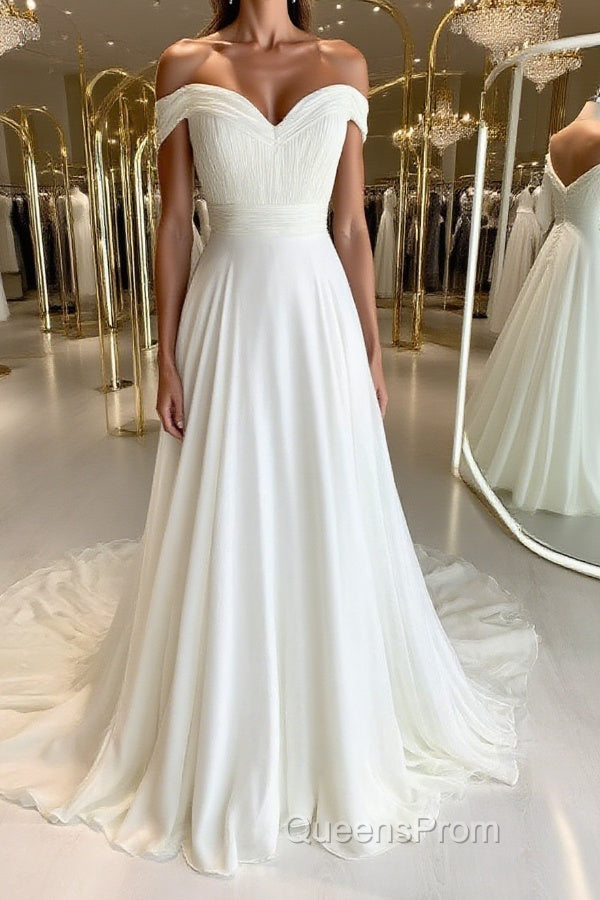 White sweetheart chiffon long Evening Prom Dress white formal Dress Main image