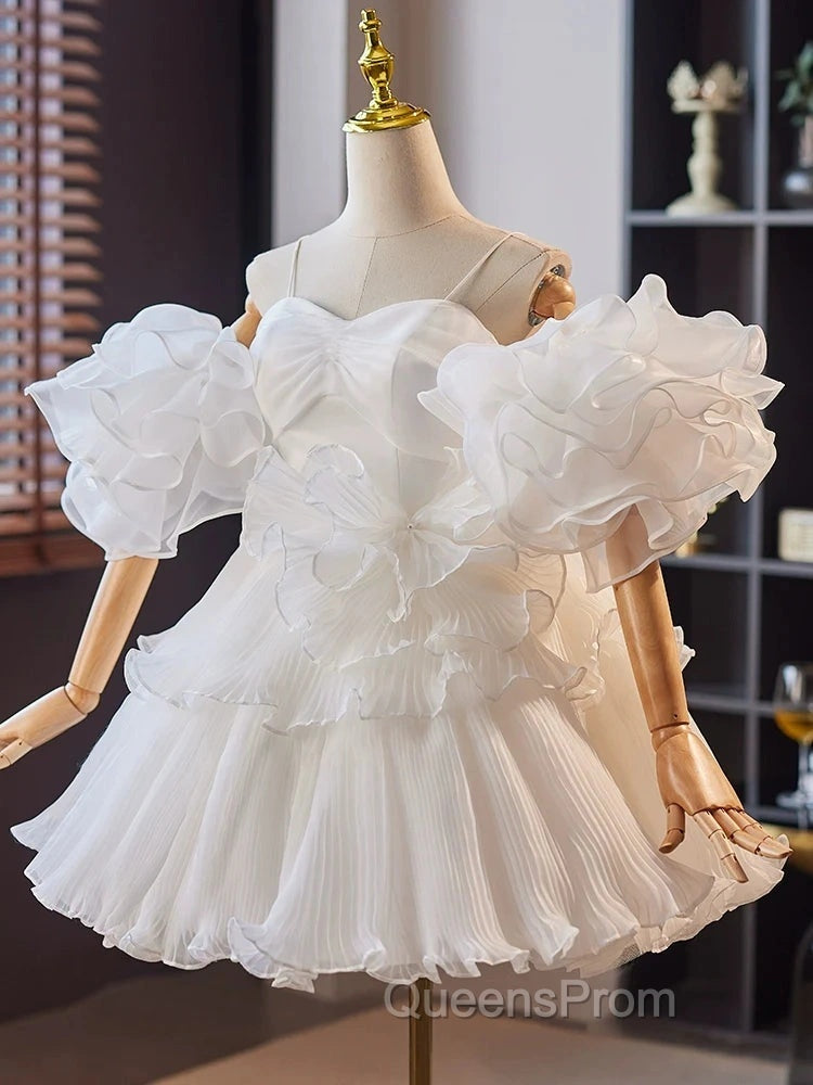 White Sweetheart Neck Organza Short Evening Prom Dress, White Homecoming Dress Secondary image