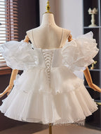White Sweetheart Neck Organza Short Evening Prom Dress, White Homecoming Dress