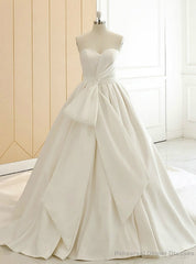 White Sweetheart Neck Satin Big Bow Shirring Wedding Dress
