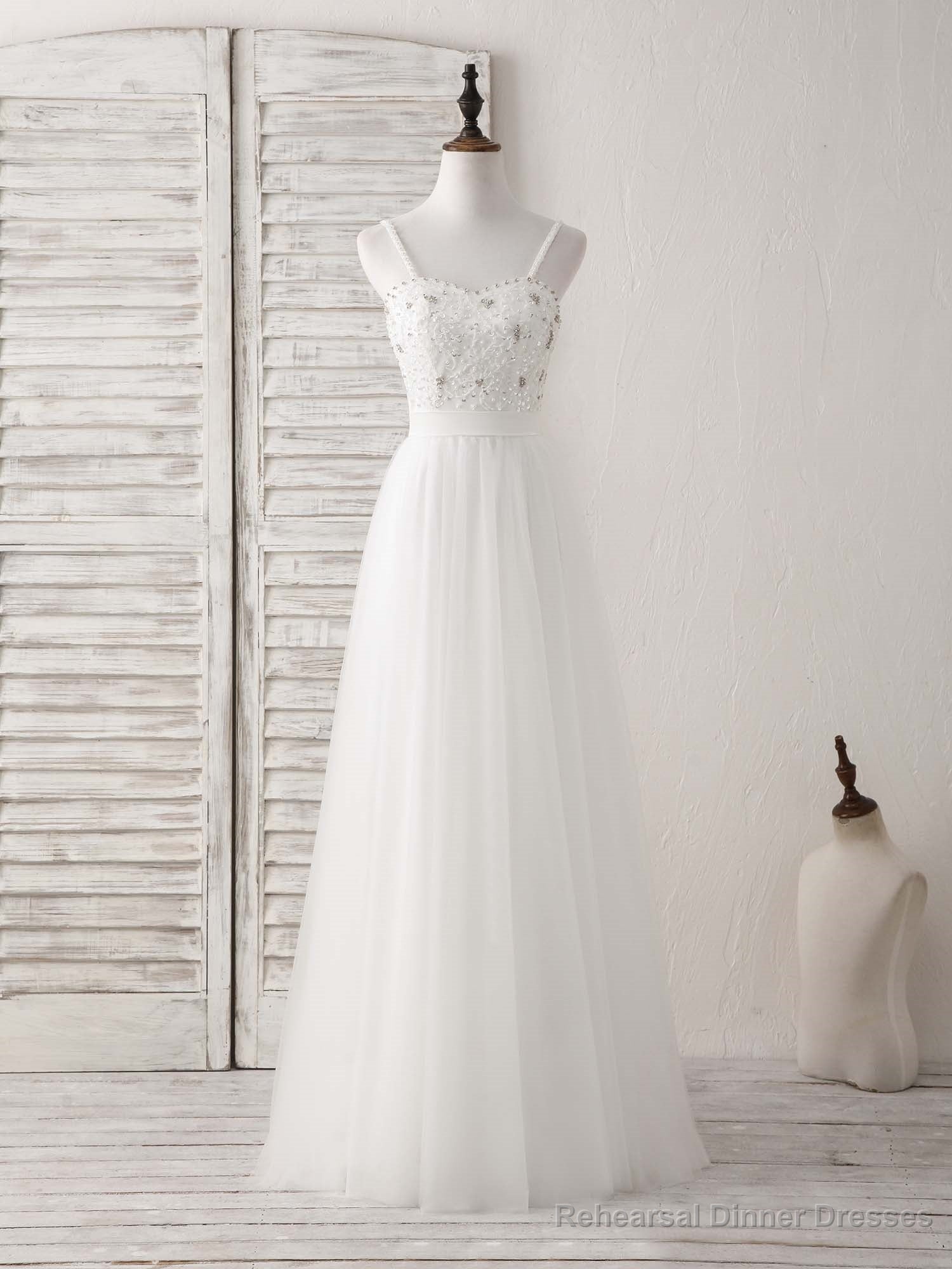 White Sweetheart Neck Tulle Beads Long Prom Dress White Evening Dress Secondary image