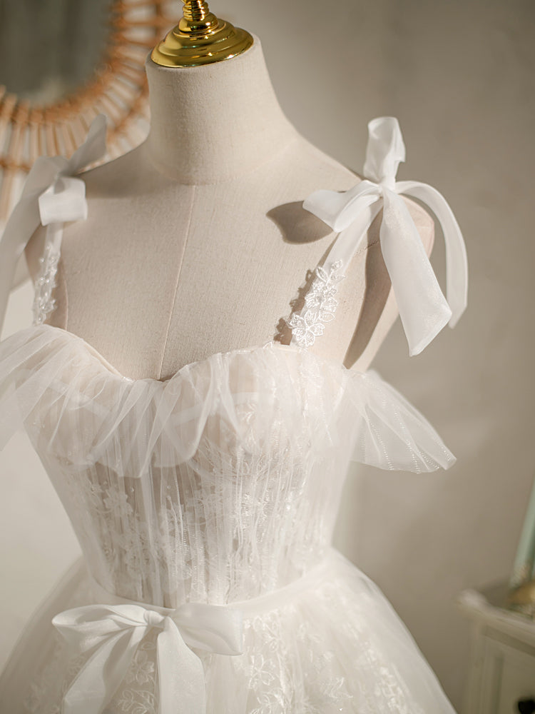 White Sweetheart Neck Tulle Lace Short Classy Prom Dress, White Tulle Classy Dress