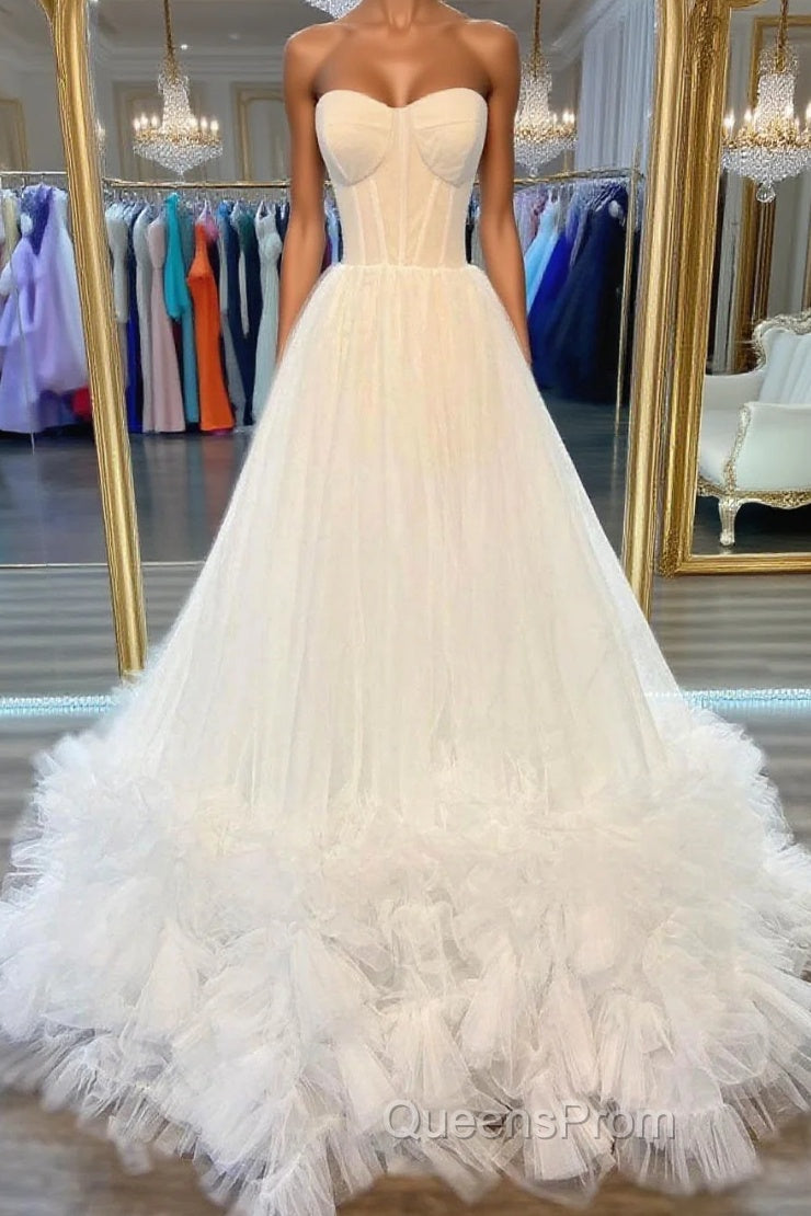 White sweetheart neck tulle long Evening Prom Dress white formal Dress Main image