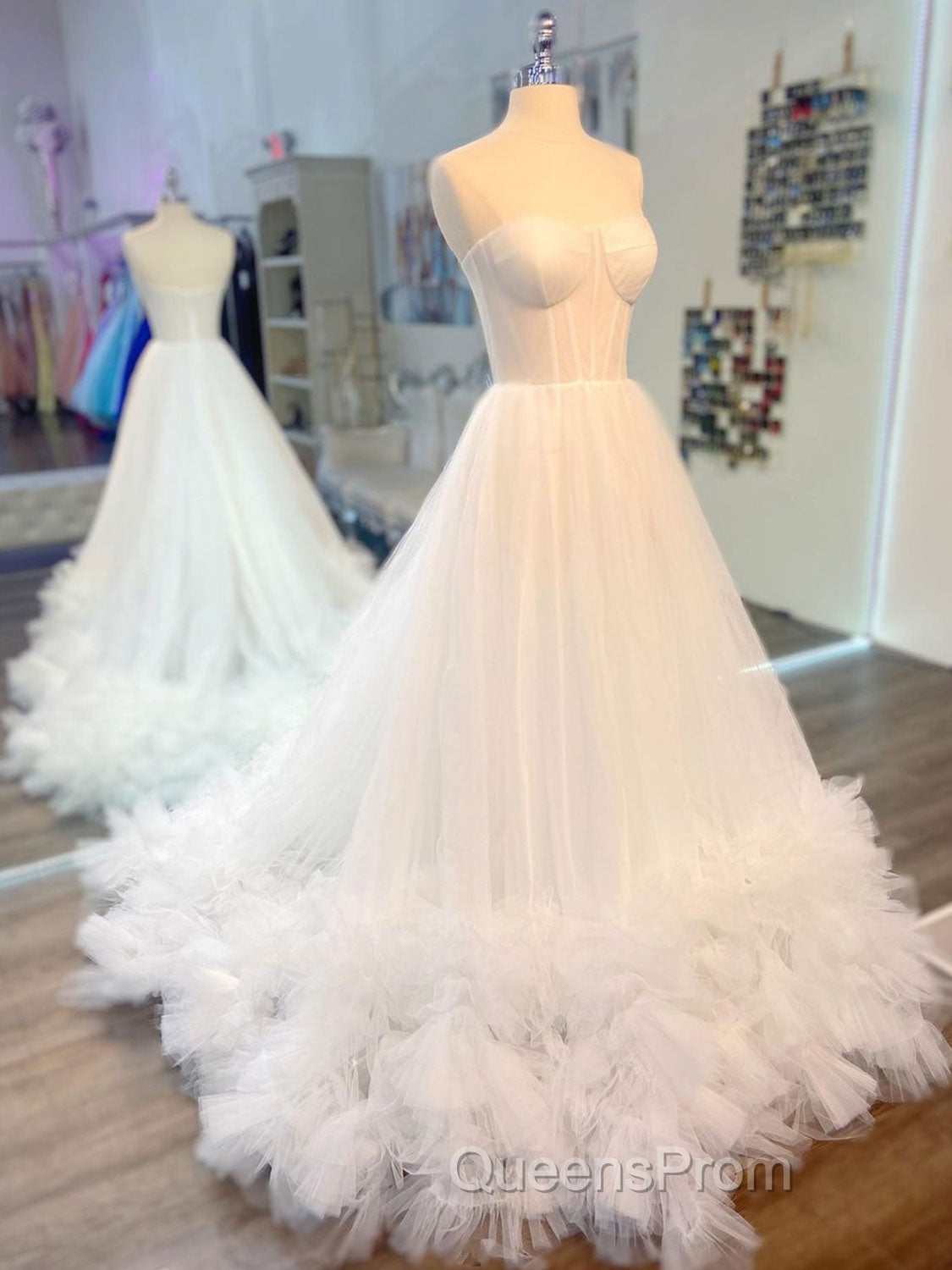 White sweetheart neck tulle long Evening Prom Dress white formal Dress Secondary image