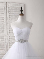 White Sweetheart Neck Tulle Long Prom Dress, White Formal Graduation Dress
