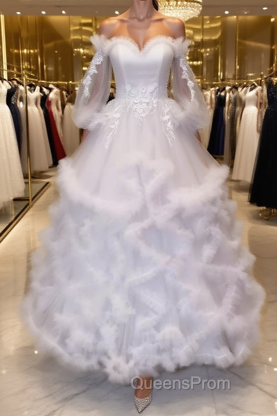 White sweetheart neck tulle long Evening Prom gown, white evening Dress Main image