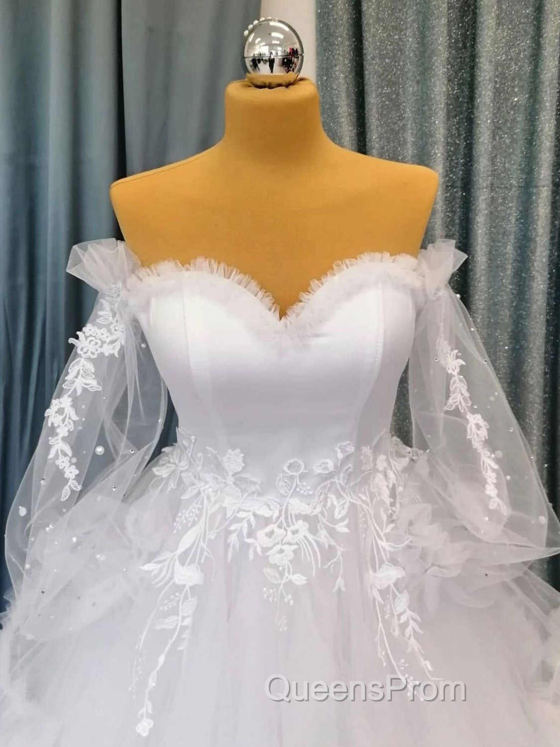 White sweetheart neck tulle long Evening Prom gown, white evening Dress Secondary image