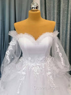 White sweetheart neck tulle long Evening Prom gown, white evening Dress