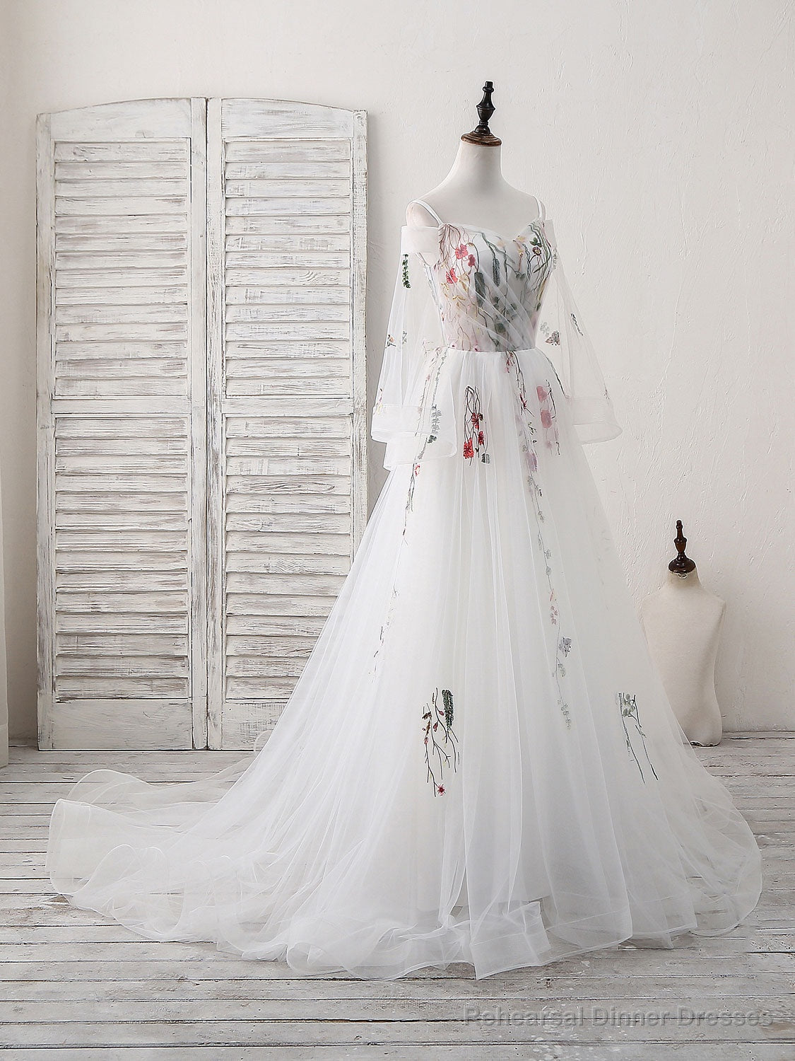White Sweetheart Tulle Applique Long Prom Dress, White Evening Dress Main image