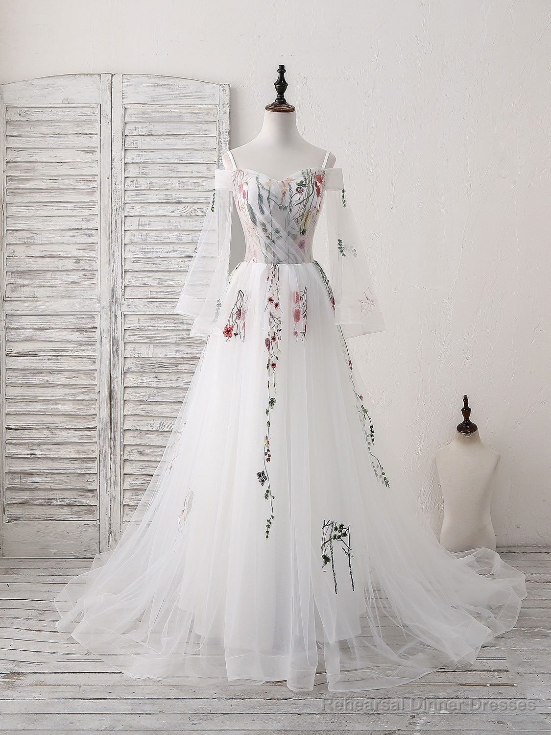 White Sweetheart Tulle Applique Long Prom Dress, White Evening Dress Secondary image