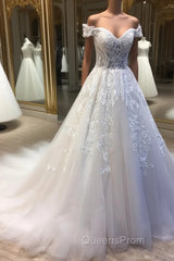 White sweetheart tulle lace applique long Evening Prom Dress, wedding Dress