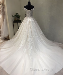 White sweetheart tulle lace applique long Evening Prom Dress, wedding Dress