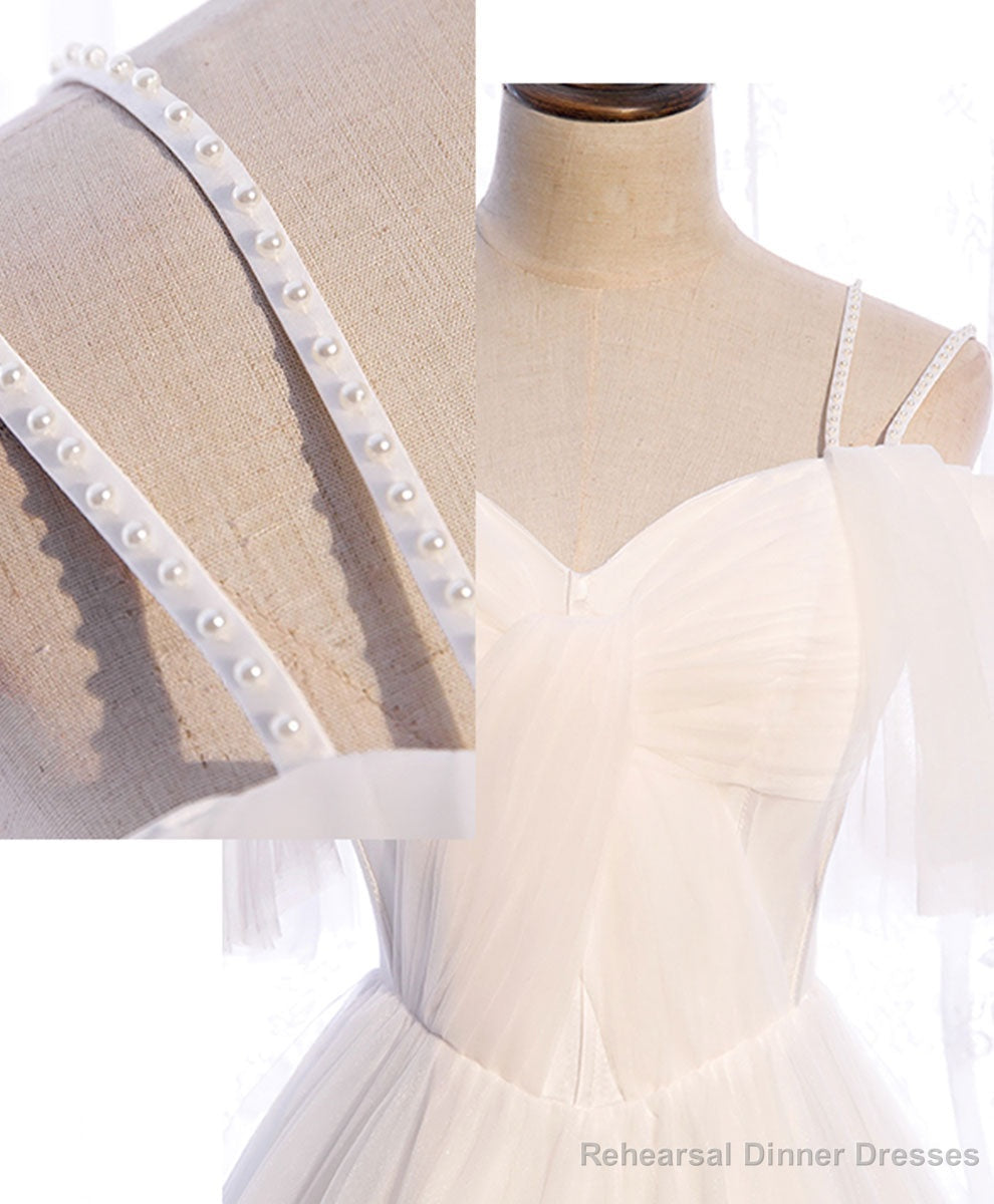 White Sweetheart Tulle Long Prom Dress, White Bridesmaid Dress