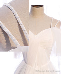 White Sweetheart Tulle Long Prom Dress, White Bridesmaid Dress