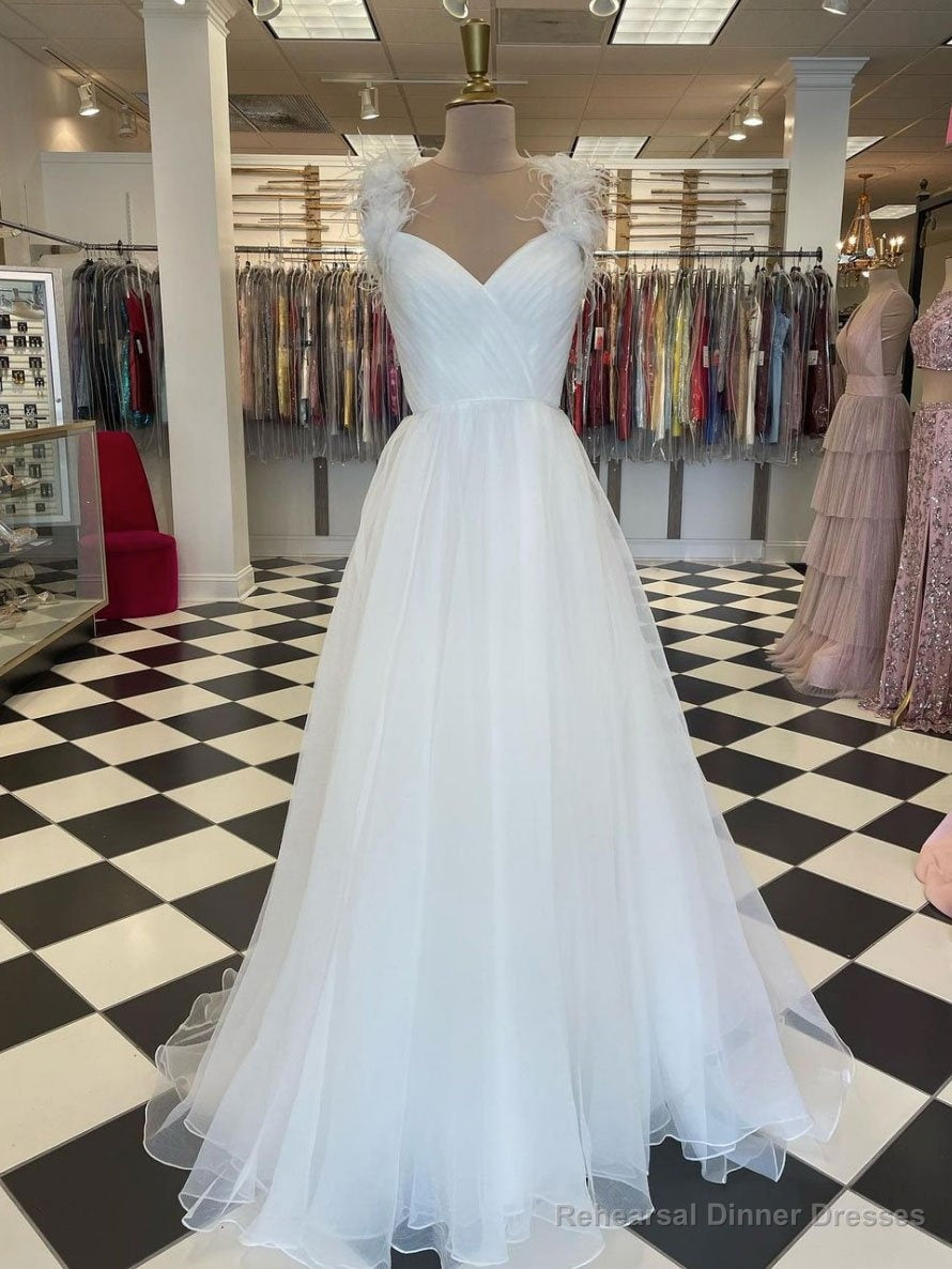 White sweetheart tulle long prom dress white evening dress Main image