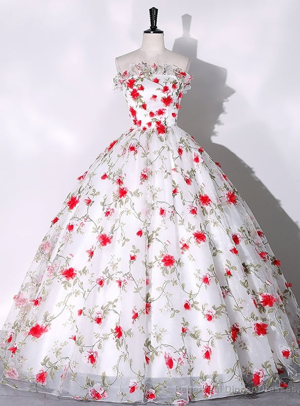 White Tulle 3D Flower Strapless Quinceanera Dress Main image
