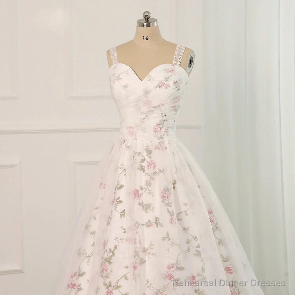 White Tulle and Floral Long Straps Formal Gown Beautiful White Party Dress prom dresses shops Secondary image