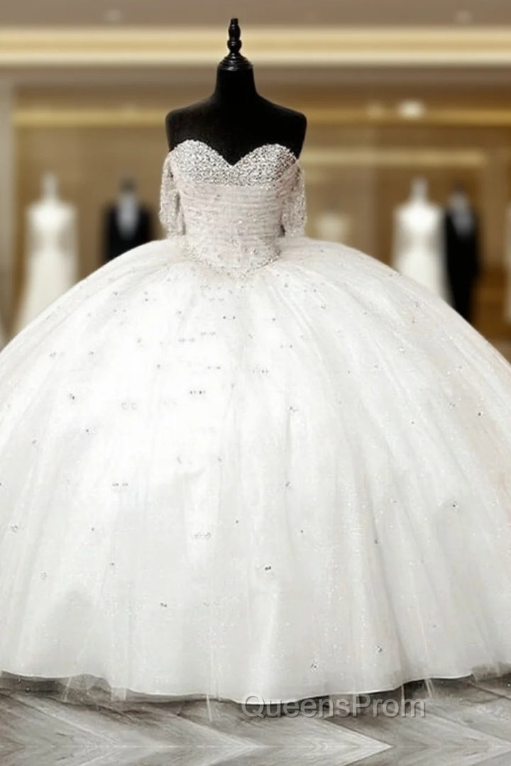 White Tulle Beaded Sweetheart Ball Gown Dress Main image