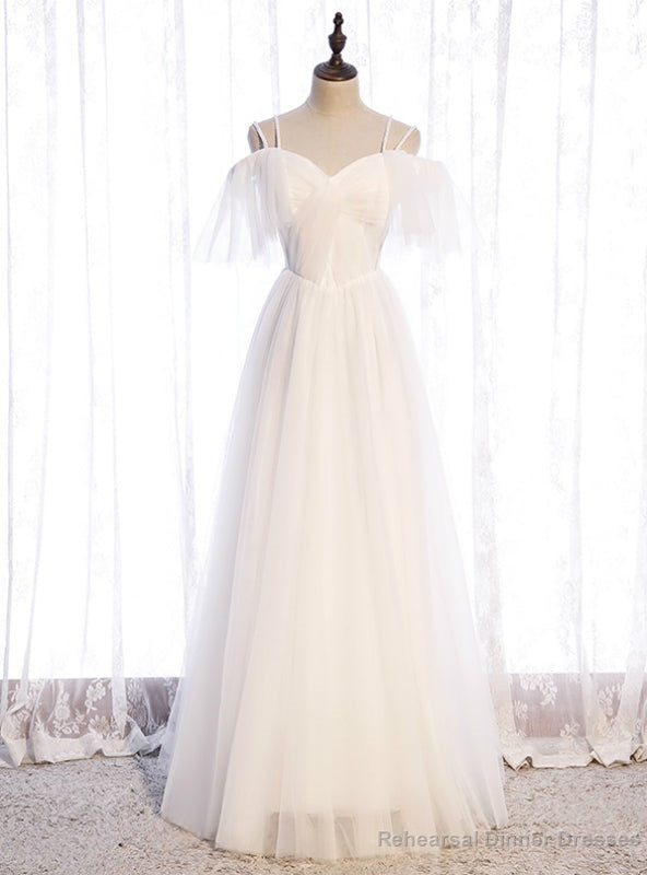 White Tulle Double Straps Short Sleeve Prom Dress Main image