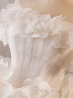 White Tulle Flower Ball Gown Short Evening Prom Dress, Cute Sweet 16 Dress