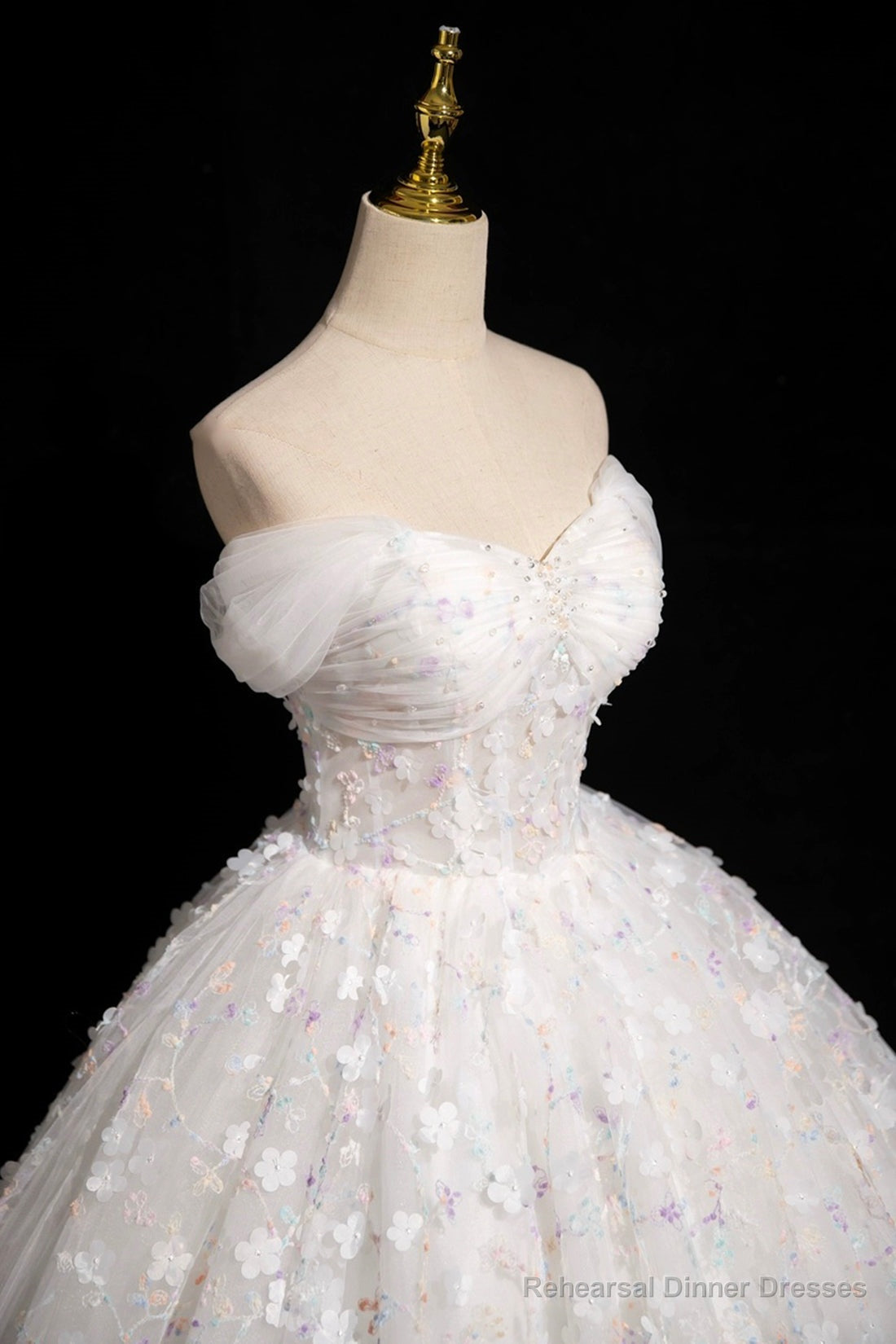White Tulle Flowers Floor Length Prom Dresses, Beautiful A-Line Backless Sweet 16 Formal Dresses Secondary image
