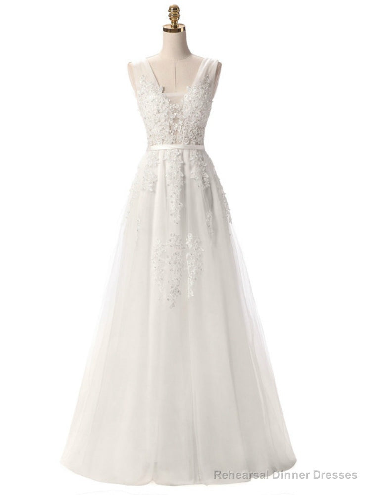 White Tulle Lace Backless Bridesmaid Dress Main image