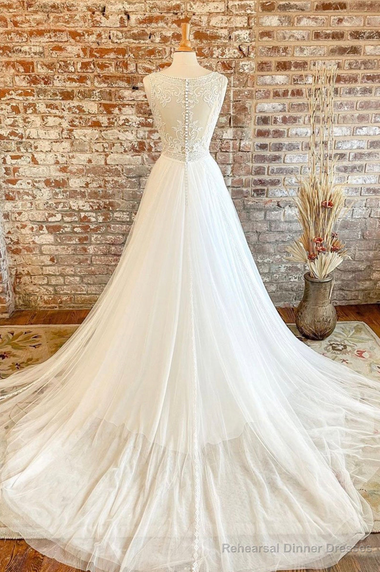 White Tulle Lace Long Prom Dress, A-Line V-Neck Formal Evening Dress Secondary image