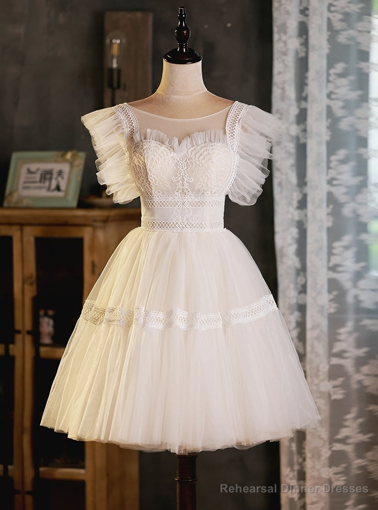 White Tulle Lace Short Homecoming Dress Main image