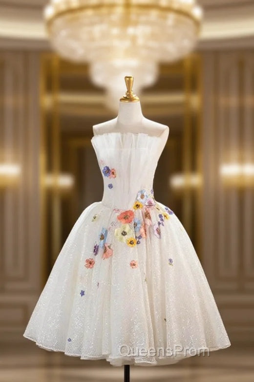 White Tulle Lace Short Evening Prom Dress, Beautiful A-Line Evening Party Dress Main image