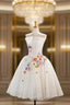 White Tulle Lace Short Evening Prom Dress, Beautiful A-Line Evening Party Dress
