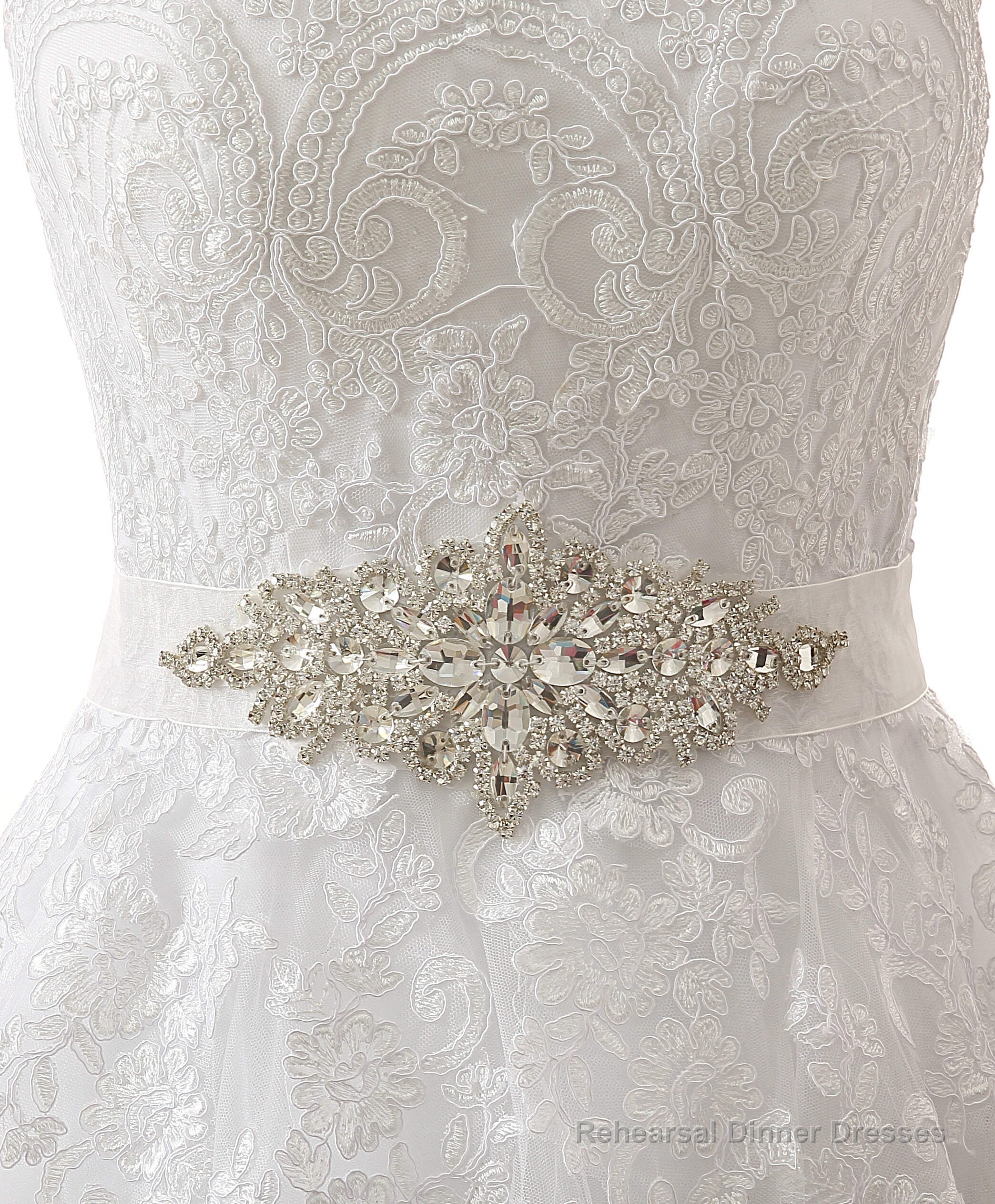 White Tulle Lace Strapless With Sash Wedding Dresses