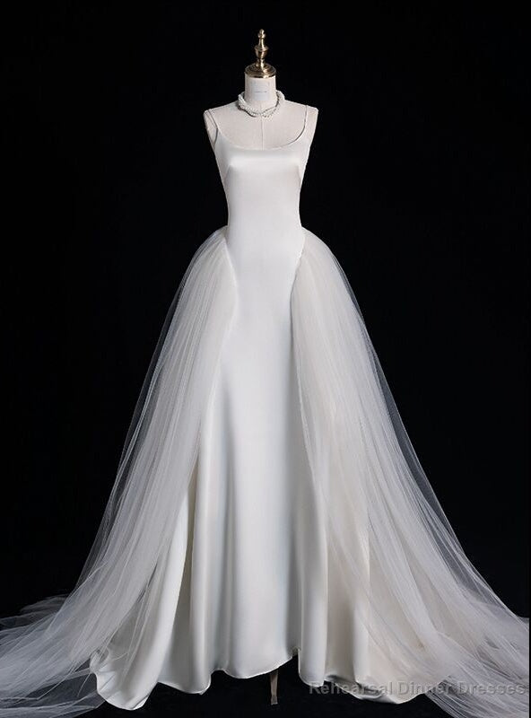 White Tulle Satin Spaghetti Straps Bridas Wedding Dress Main image