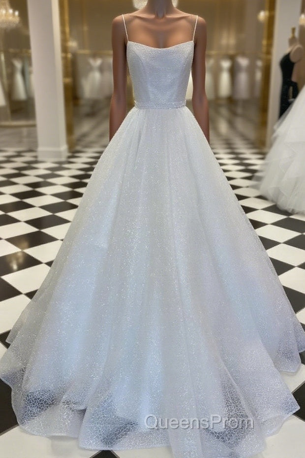 White tulle sequin long Evening Prom Dress white tulle evening Dress Main image