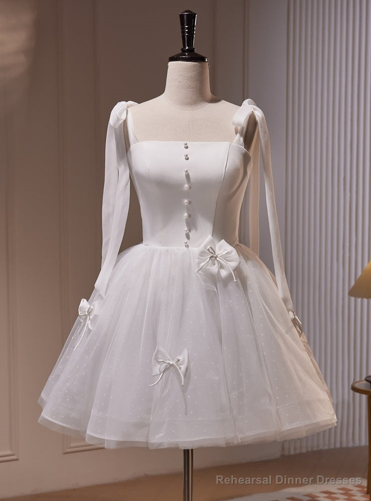White Tulle Spaghetti Straps Pearls Homecoming Dress Main image