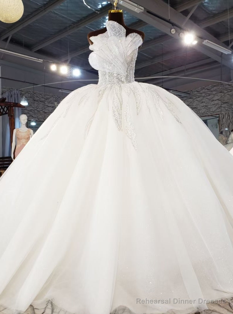 White Tulle Strapless Sequins Beading Wedding Dress Main image