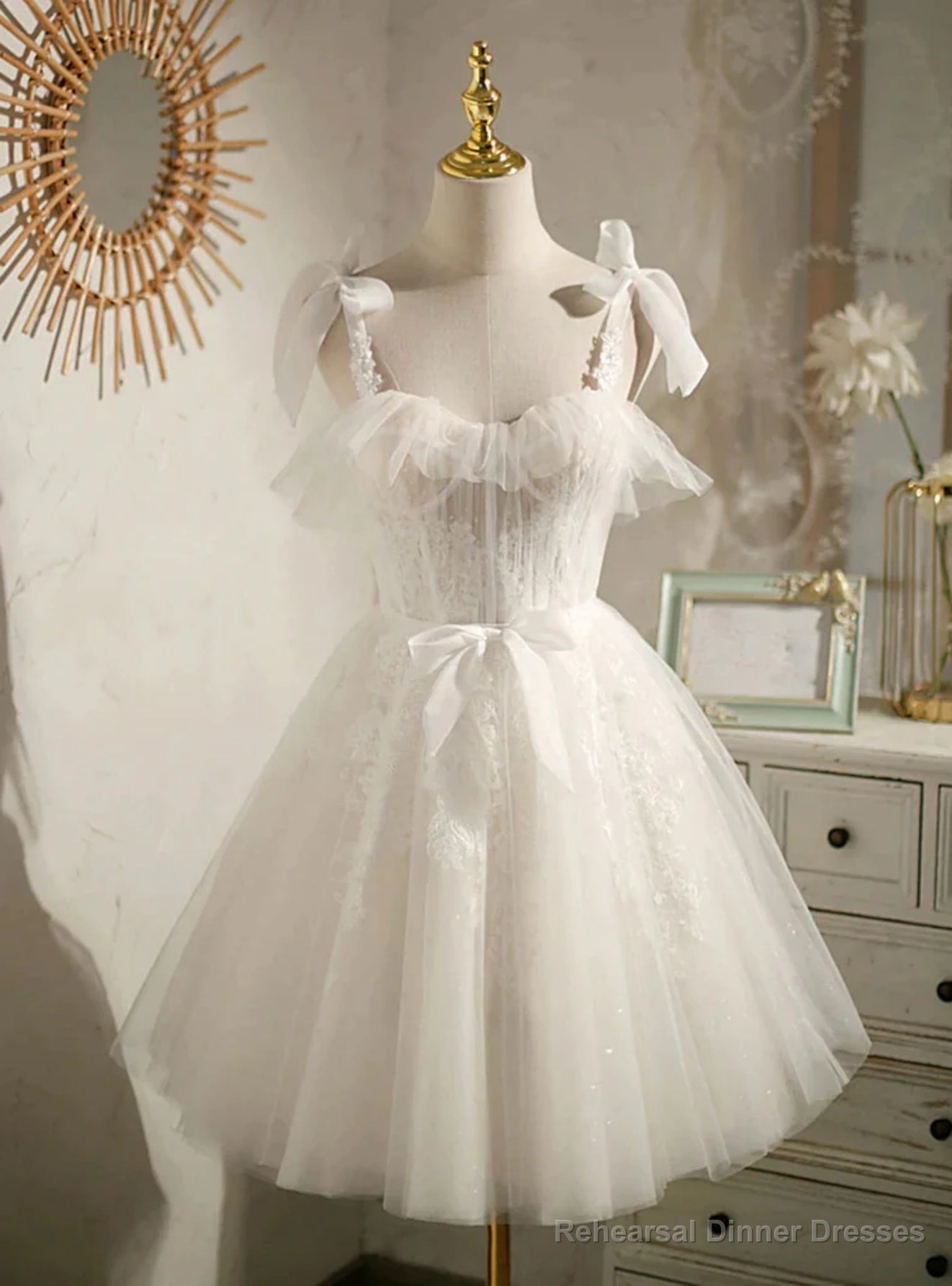 White Tulle Straps Lace Homecoming Dress Main image