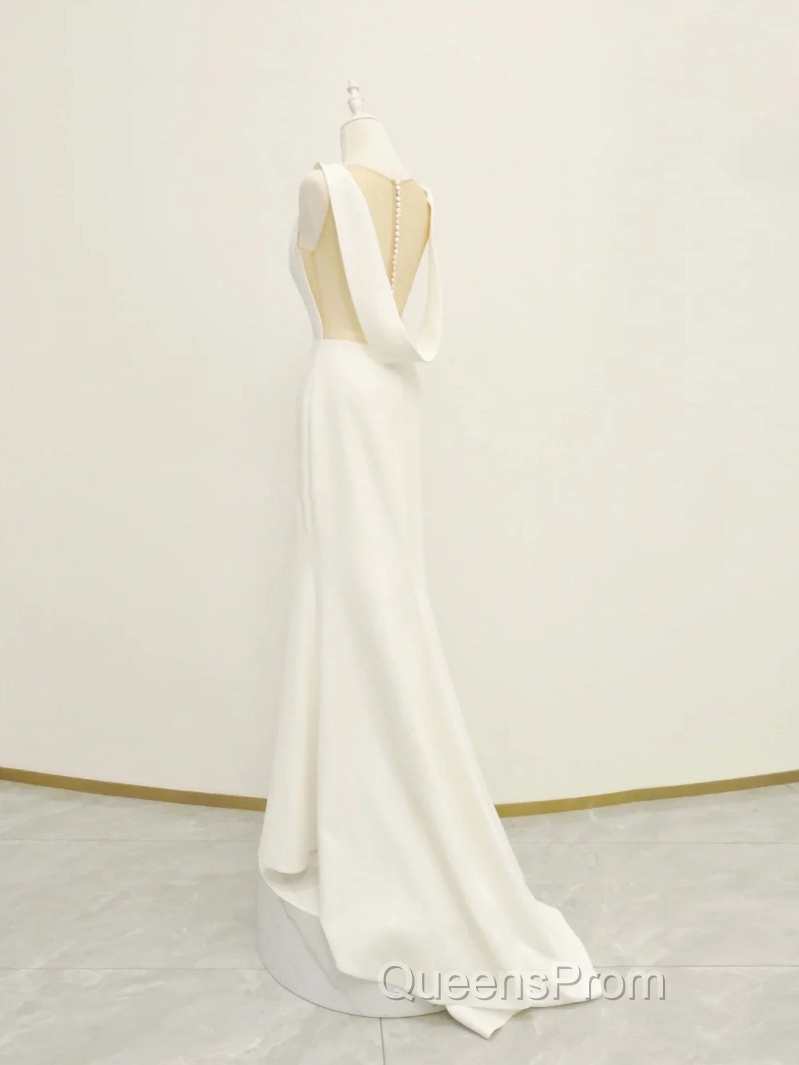 White v neck long Evening Prom Dress, white evening Dress Secondary image