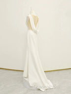 White v neck long Evening Prom Dress, white evening Dress