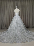 White V Neck Sequin Tulle Long Prom Dress White Tulle Evening Dress
