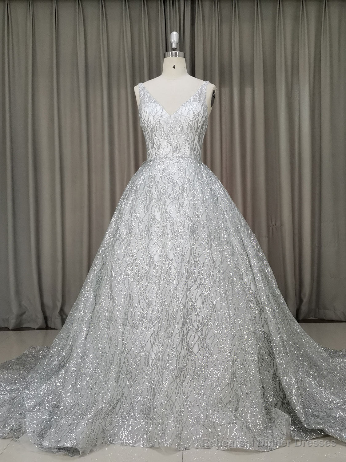 White V Neck Sequin Tulle Long Prom Dress White Tulle Evening Dress Secondary image