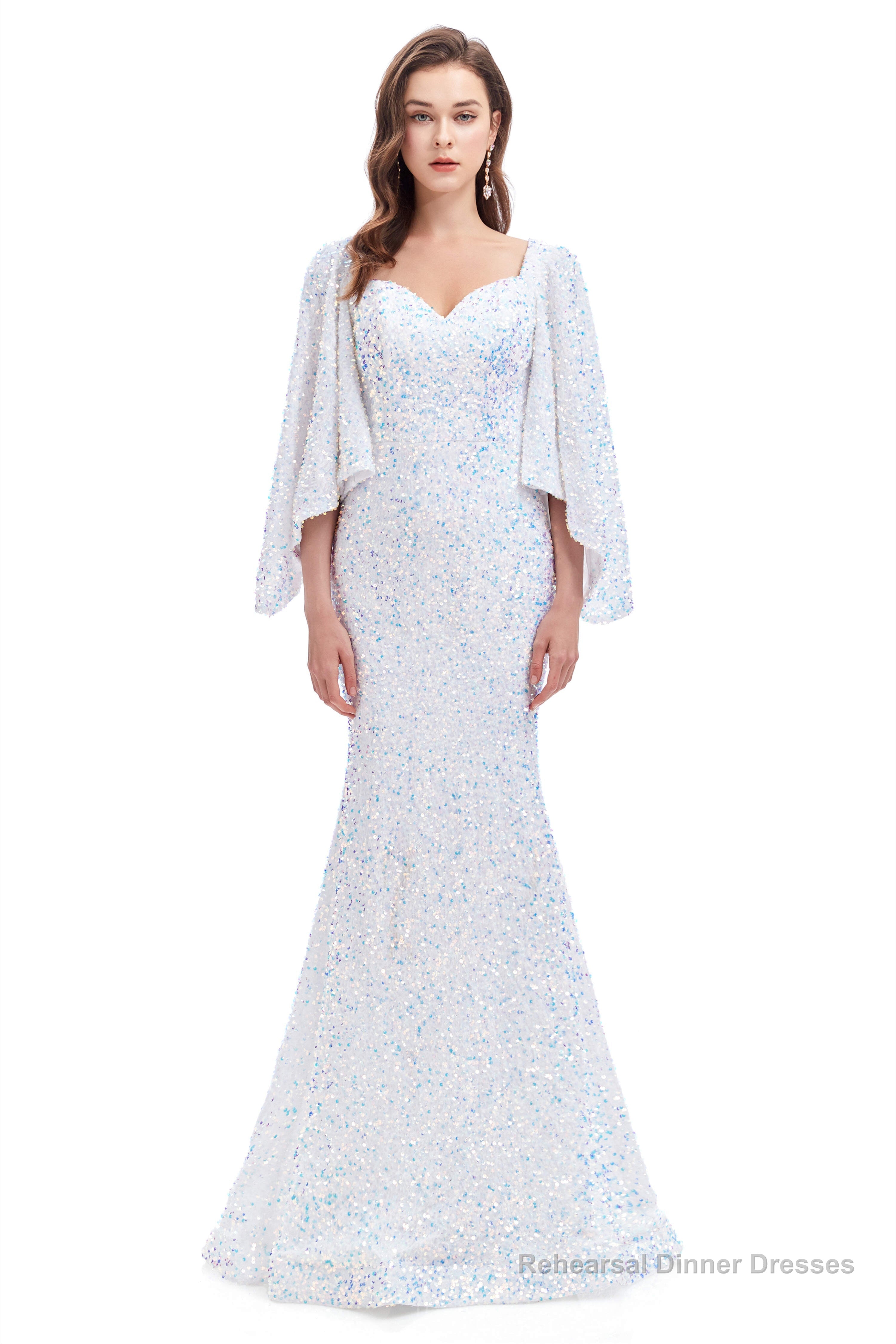 V-Neck Sequins Mermaid Prom Dresses with Sleeves