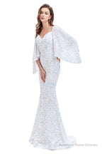 V-Neck Sequins Mermaid Prom Dresses with Sleeves