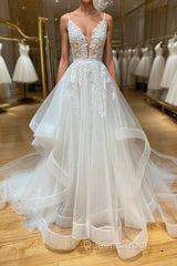 White v neck tulle lace long Evening Prom Dress, white lace formal Dress