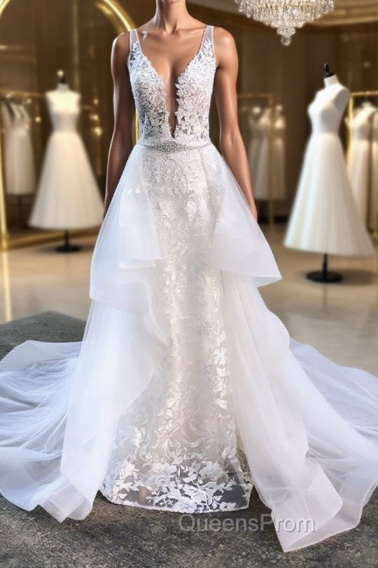 White v neck tulle lace long Evening Prom Dress white tulle lace evening Dress Main image