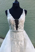 White v neck tulle lace long Evening Prom Dress white tulle lace evening Dress