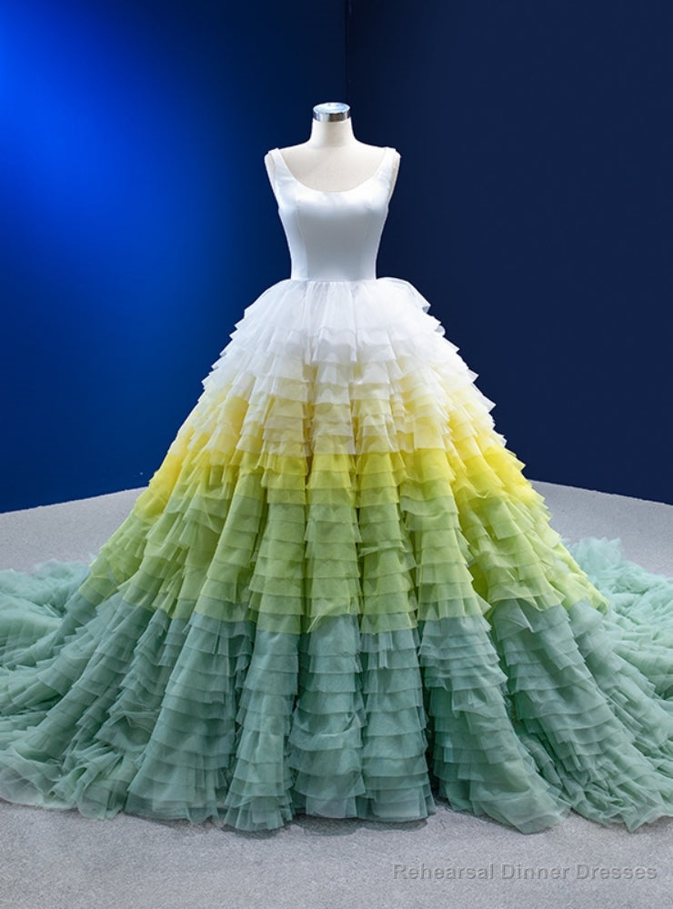 White Yellow Green Three Color Tulle Princess Prom Dress Main image