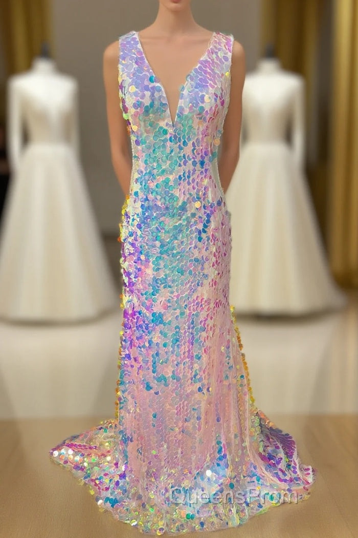 Mermaid V-Neck Sequined Long Evening Prom Dress Main image