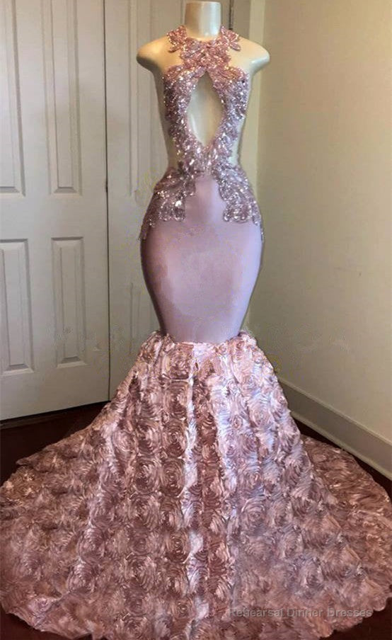 Wholesale Open Back Pink Fit and Flare Prom Dresses Real Model Series Sleeveless Appliques Graduation Dresses On Sale Main image
