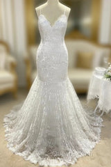 Wholesale Trumpet/Mermaid V-Neck Sleeveless Lace Applique Sweep/Brush Train Wedding Dress