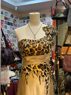 Wild Gold-Brown Leopard Print One-Shoulder Satin Long Classy Prom Dress